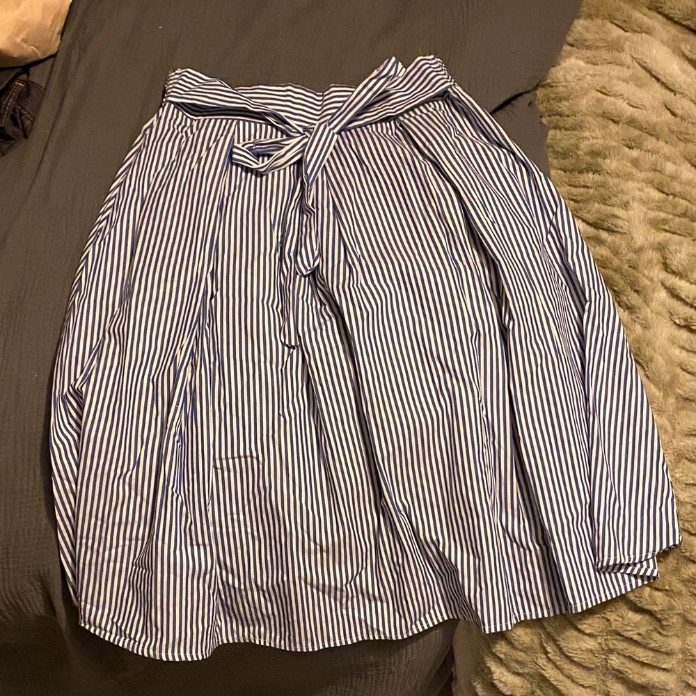 See You Monday Blue and White Striped A-Line Skirt